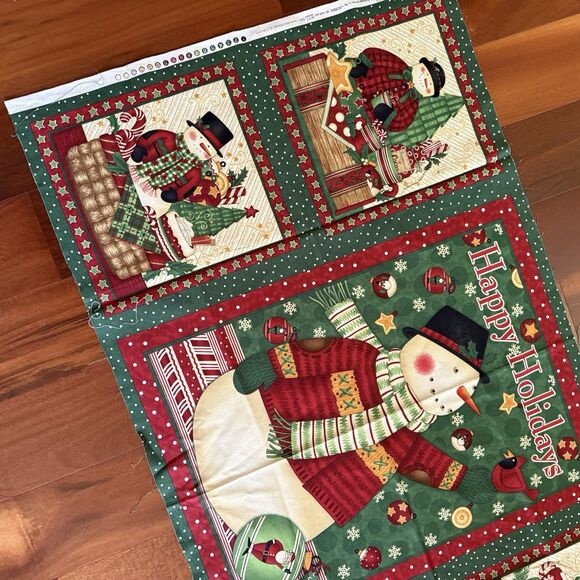 Christmas Baskets Debbie Mumm Fabric Quilt Panel Snowman Winter Xmas Quilt Block - Picture 4 of 6